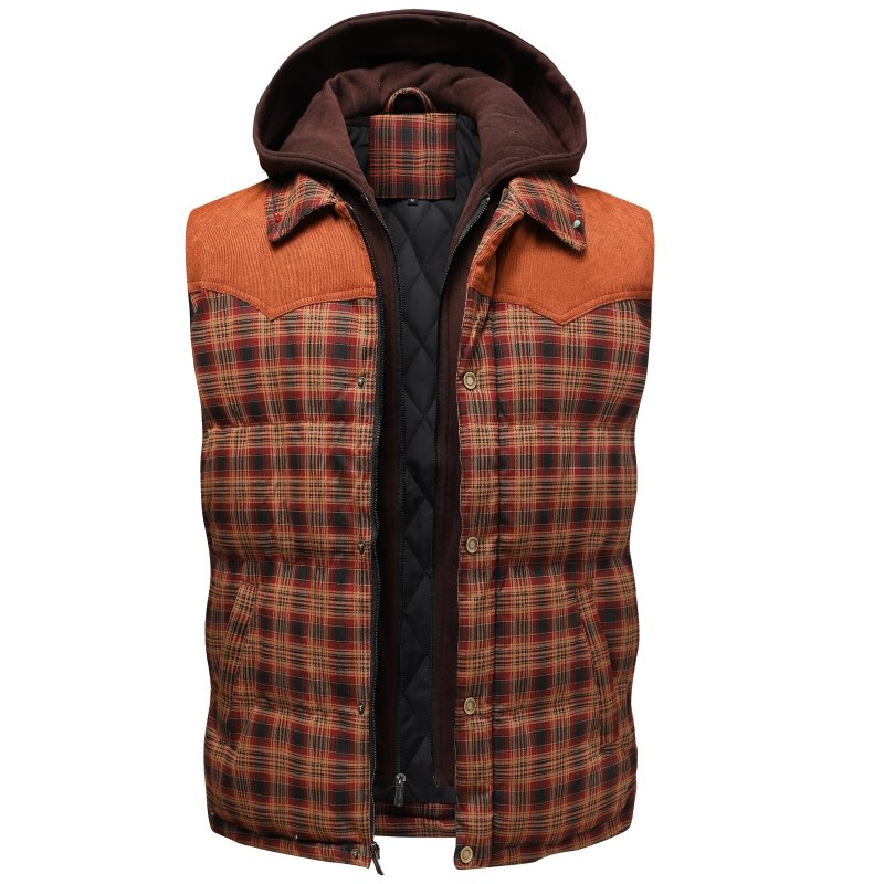 Miles | Men's Hooded Plaid Puffer Vest