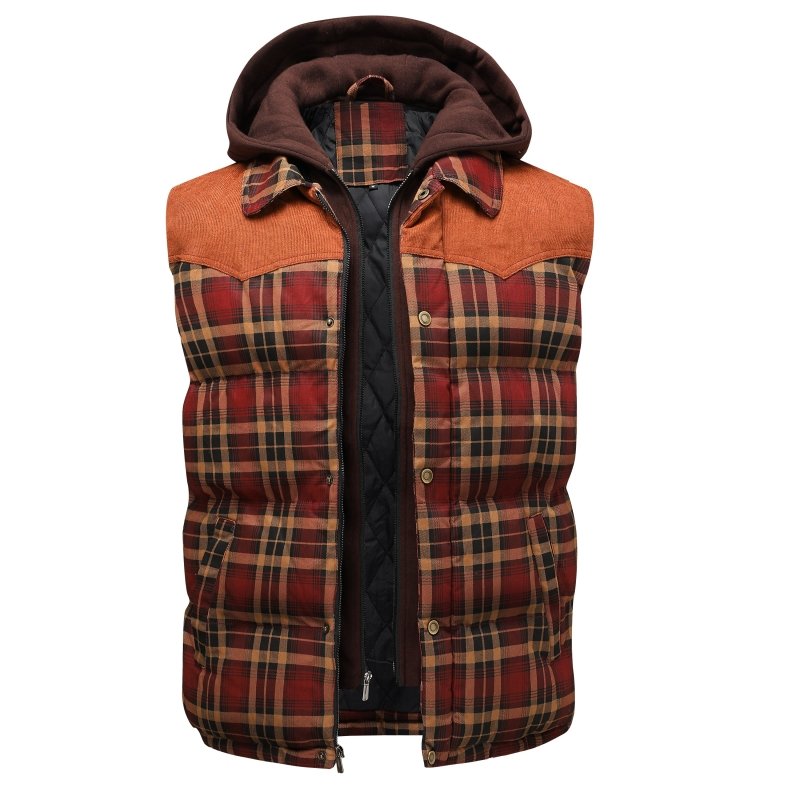 Miles | Men's Hooded Plaid Puffer Vest