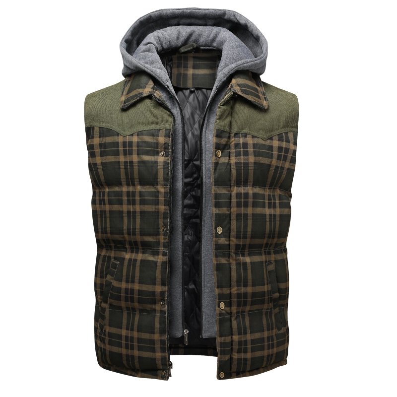 Miles | Men's Hooded Plaid Puffer Vest