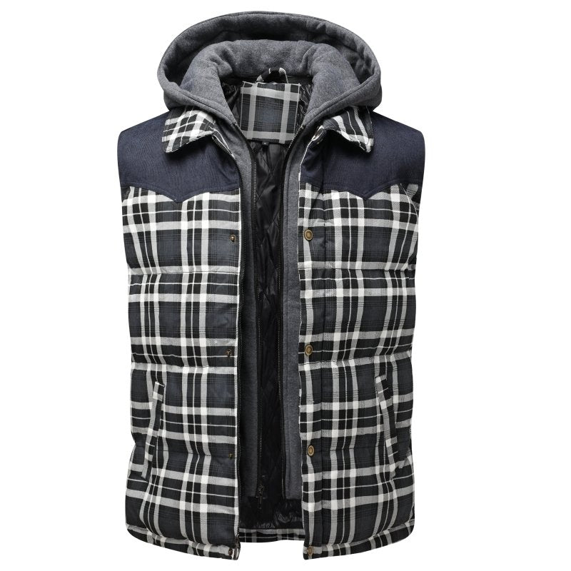 Miles | Men's Hooded Plaid Puffer Vest