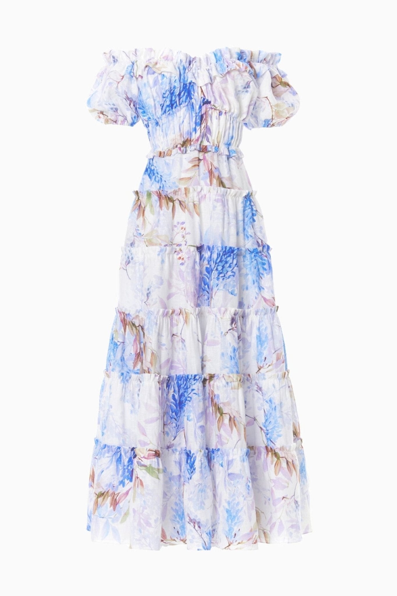 Antonella® | Heather colored maxi dress with animal ruffles and print