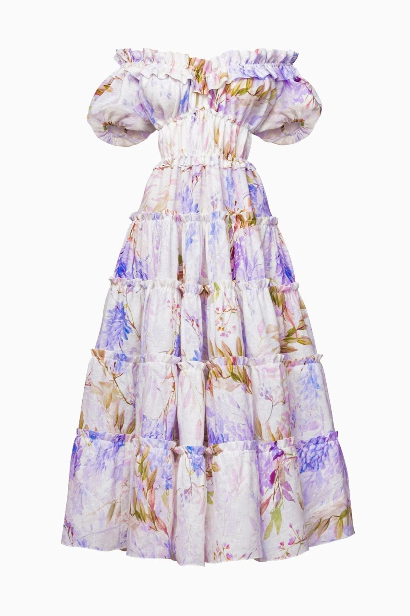 Antonella® | Heather colored maxi dress with animal ruffles and print