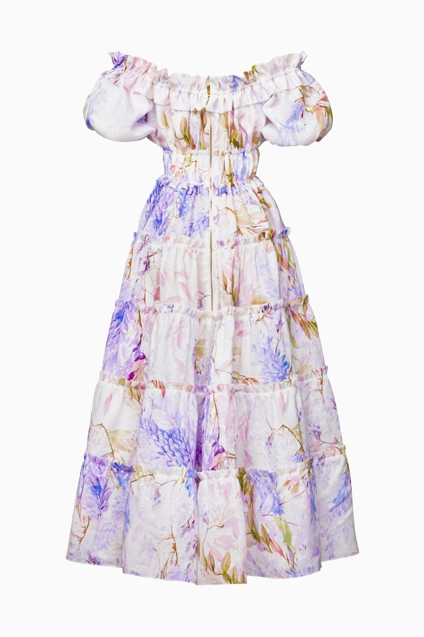 Antonella® | Heather colored maxi dress with animal ruffles and print
