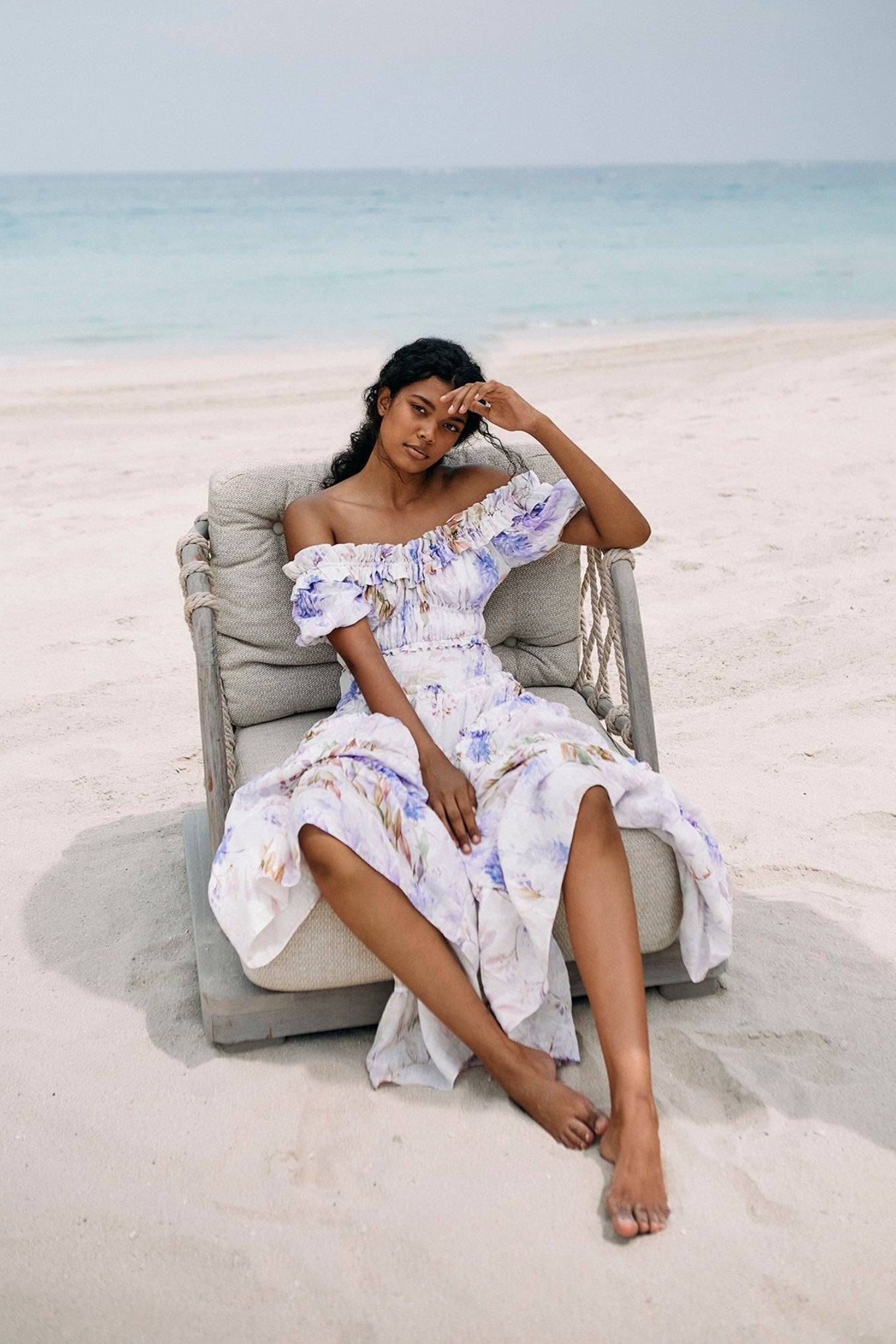 Antonella® | Heather colored maxi dress with animal ruffles and print