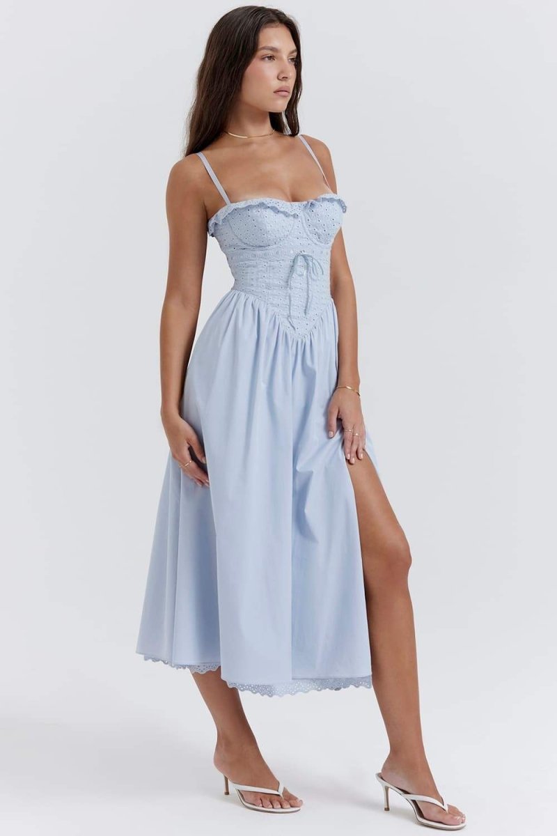 Clara® | Embroidered Lace Corset-Style Midi Dress