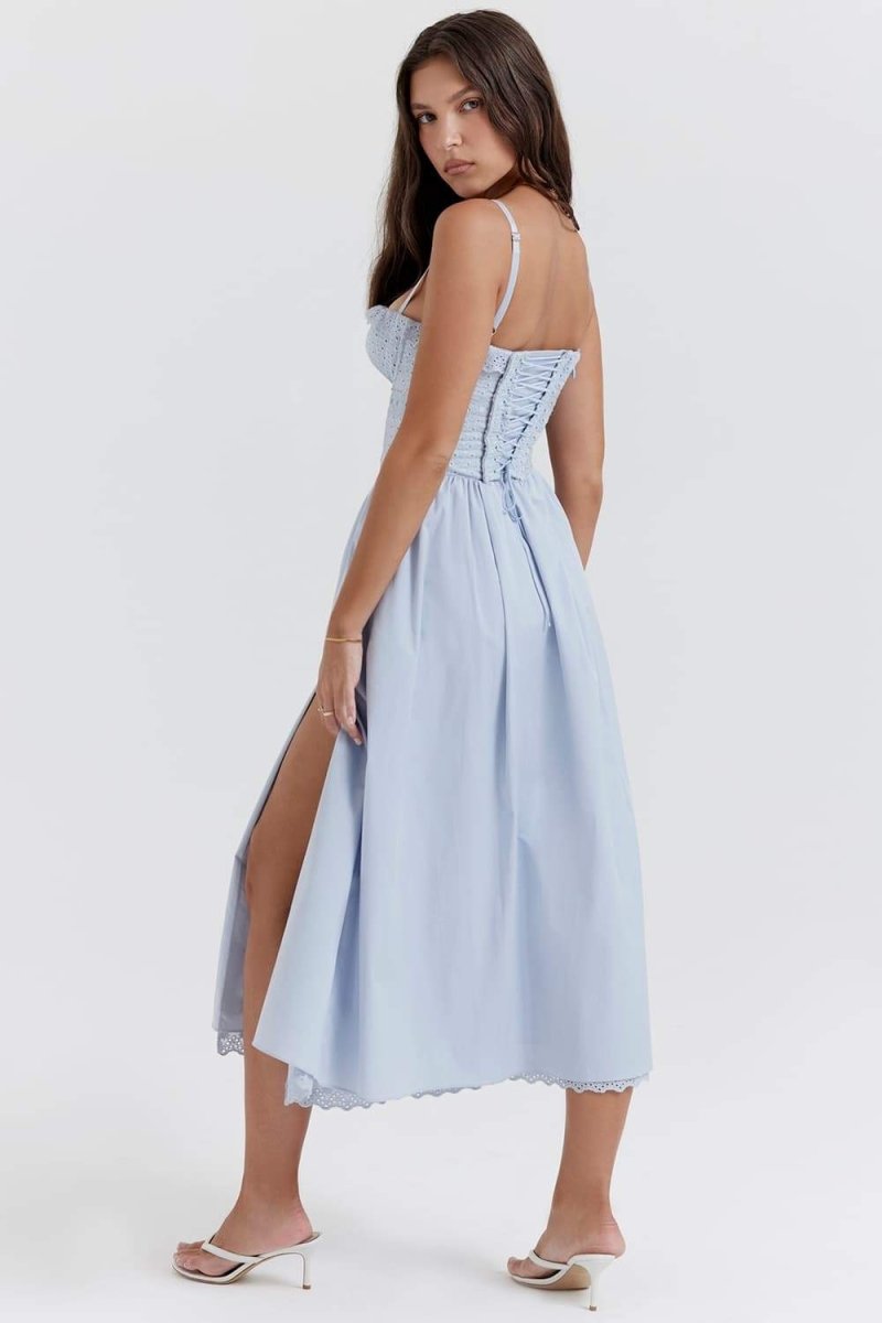 Clara® | Embroidered Lace Corset-Style Midi Dress