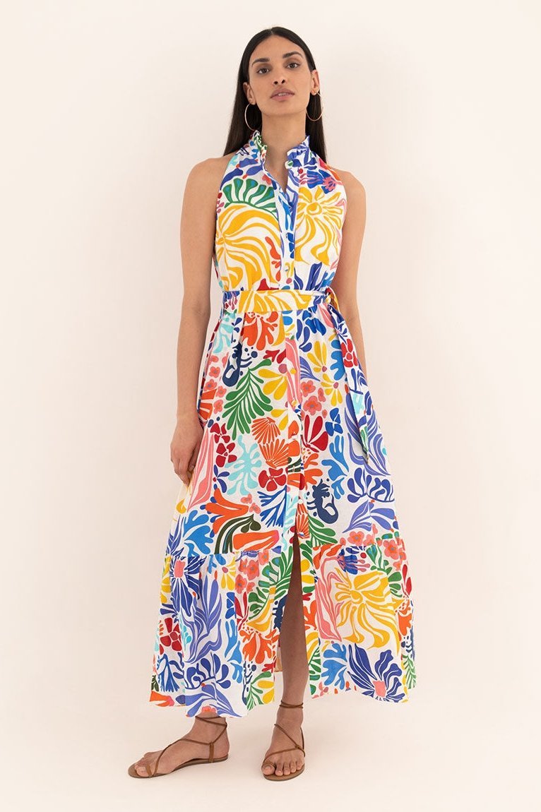 Clara® | Midi dress with print, buttons and belt