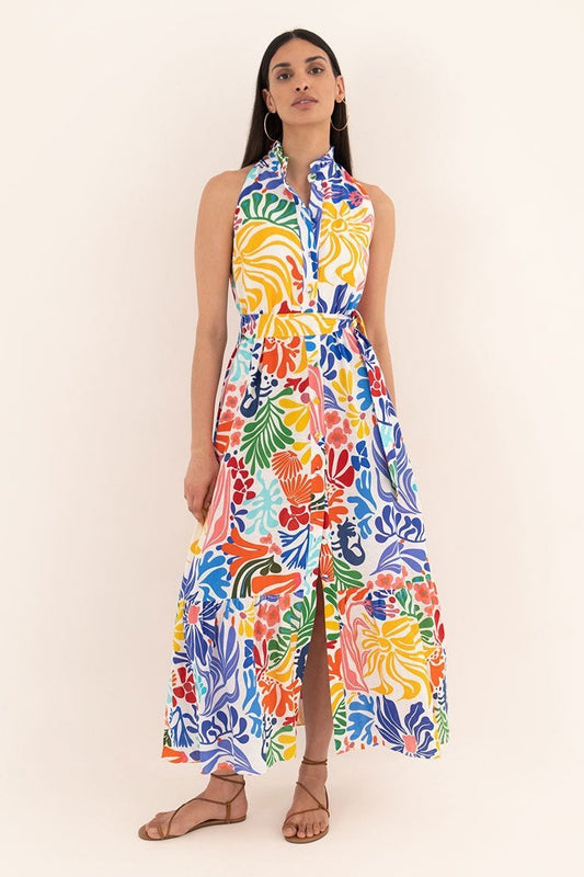 Clara® | Midi dress with print, buttons and belt