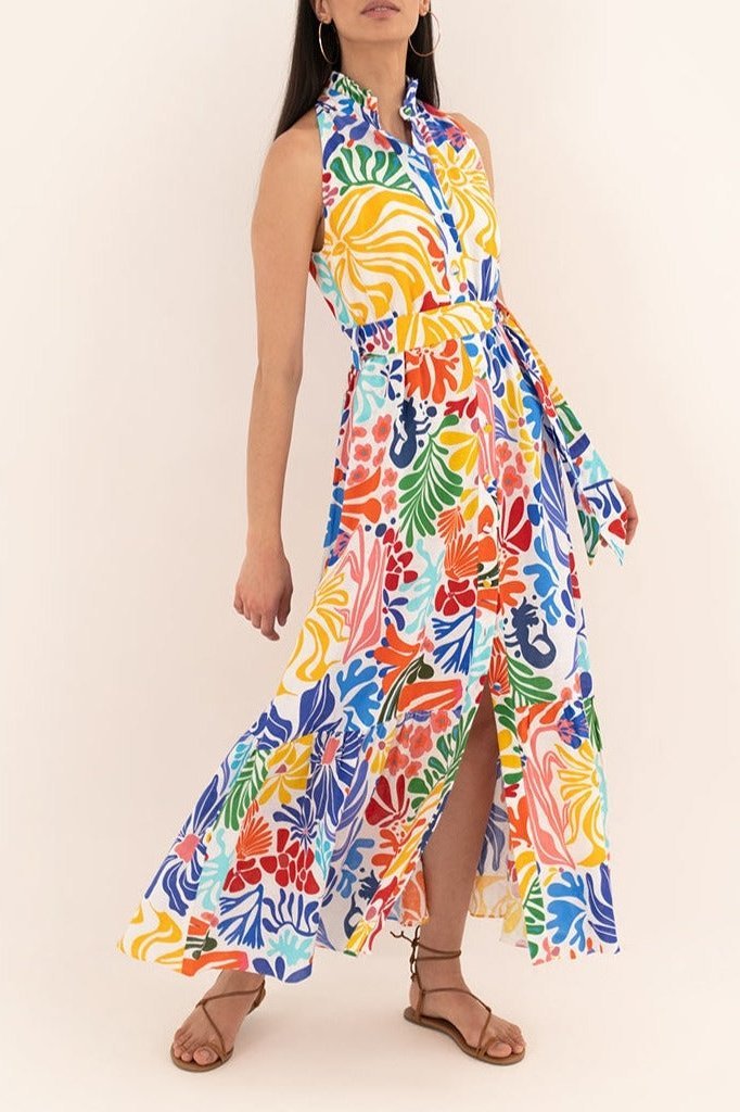Clara® | Midi dress with print, buttons and belt