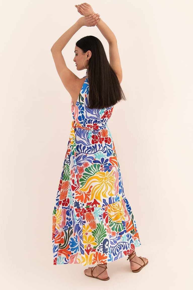 Clara® | Midi dress with print, buttons and belt