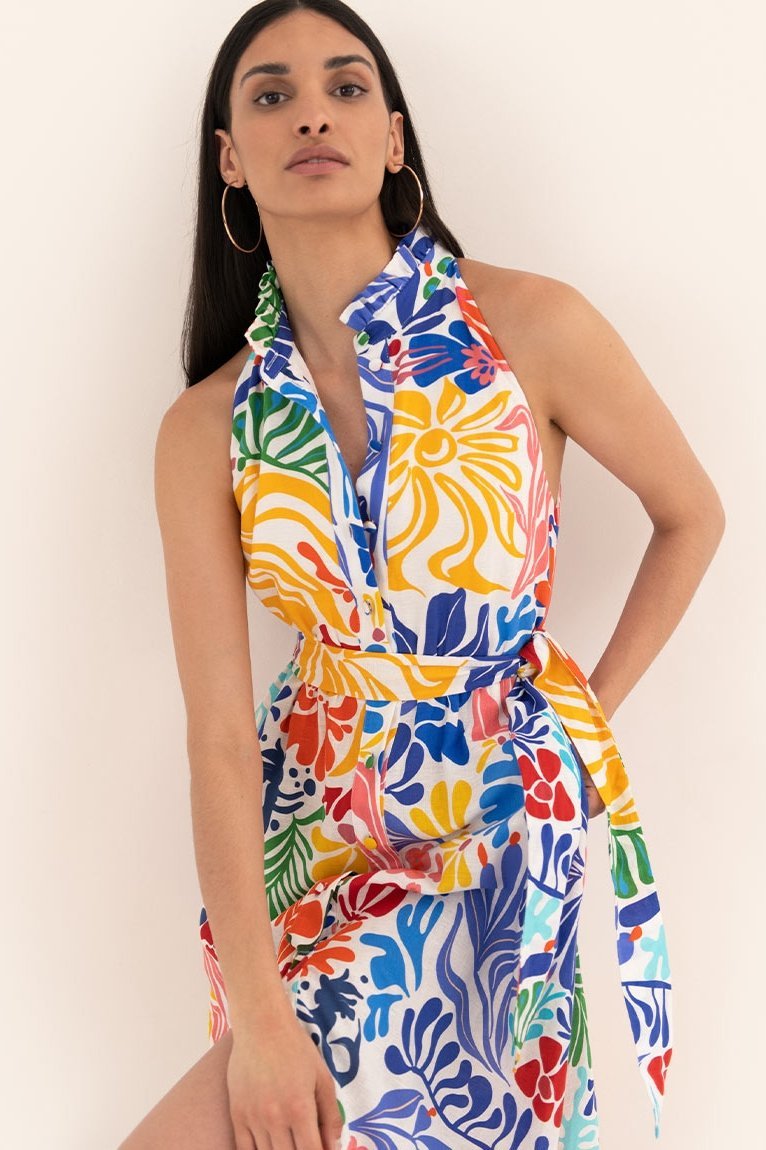 Clara® | Midi dress with print, buttons and belt