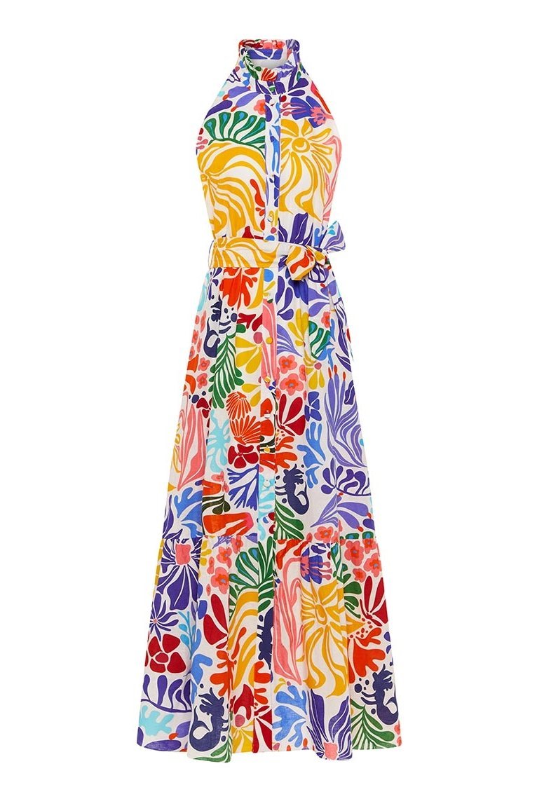 Clara® | Midi dress with print, buttons and belt