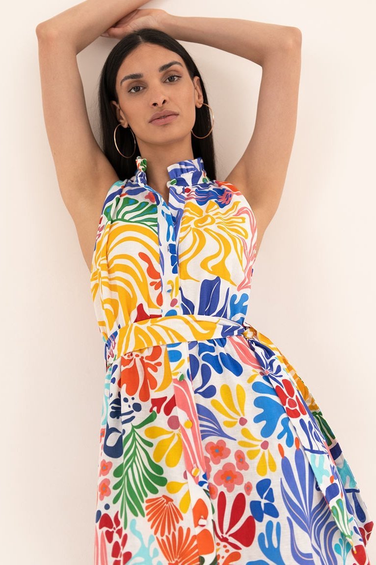 Clara® | Midi dress with print, buttons and belt