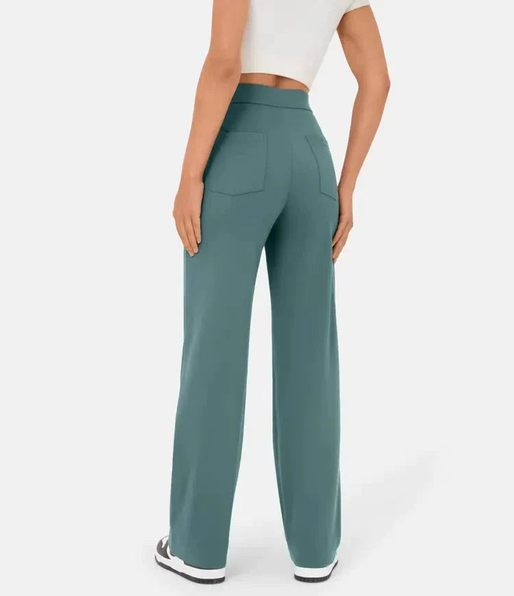 Aimee | High Waist Relaxed Leg Trousers with Button Detail