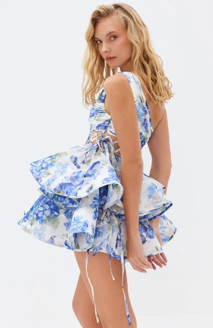 Aurora® | Floral-Print One-Shoulder Chiffon Mini Dress