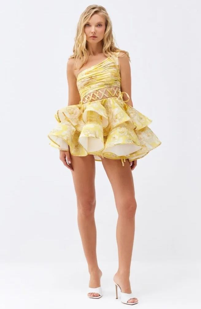 Aurora® | Floral-Print One-Shoulder Chiffon Mini Dress