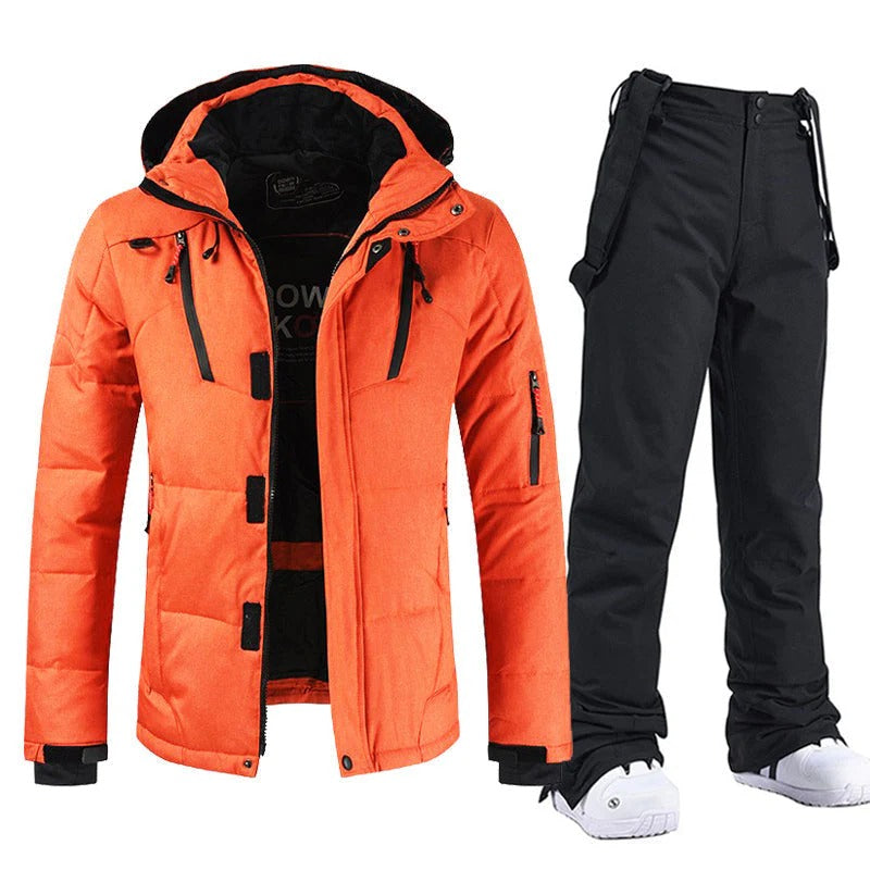 Men’s Ski Suit – Insulated Hooded Jacket – Adjustable Bib Pants – Relaxed Fit