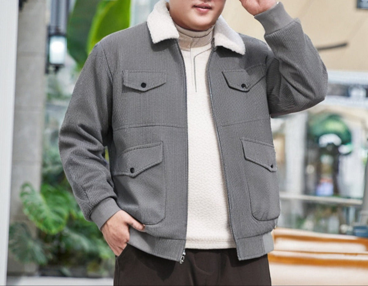 Men’s Jacket – Corduroy Exterior – Sherpa Lined – Relaxed Fit – Four Pockets