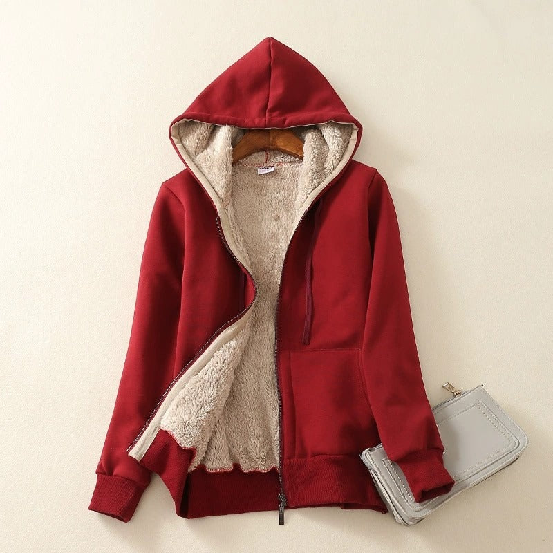 Women’s Hooded Jacket – Sherpa Lined – Relaxed Fit – Zip Front – Ribbed Trim