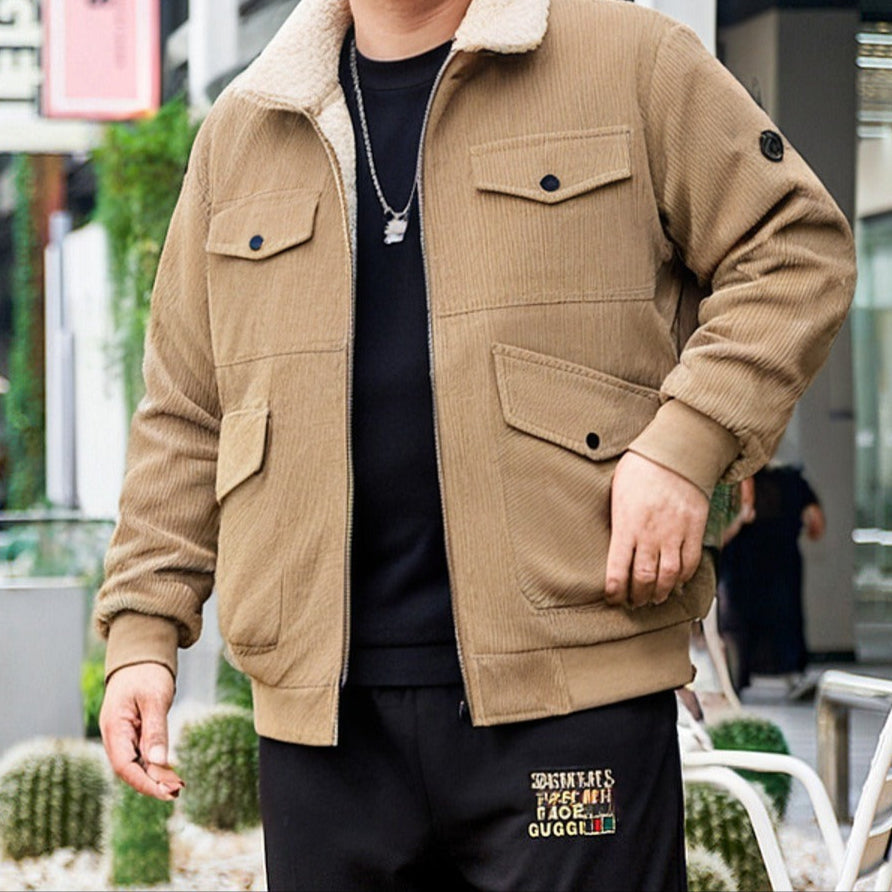 Men’s Jacket – Corduroy Exterior – Sherpa Lined – Relaxed Fit – Four Pockets