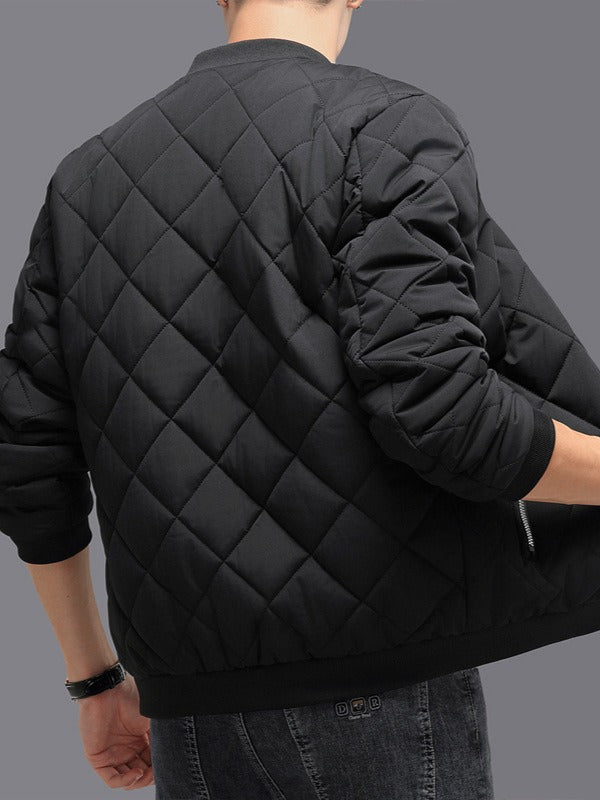 Men’s Quilted Jacket – Regular Fit – Fleece Lined – Diamond Stitch – Zipped Pockets