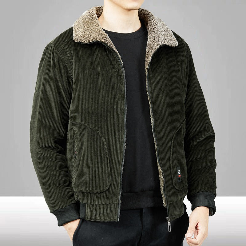 Men’s Bomber Jacket – Corduroy Texture – Sherpa Lining – Loose Fit – Zip Front Casual