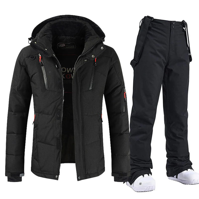 Men’s Ski Suit – Insulated Hooded Jacket – Adjustable Bib Pants – Relaxed Fit