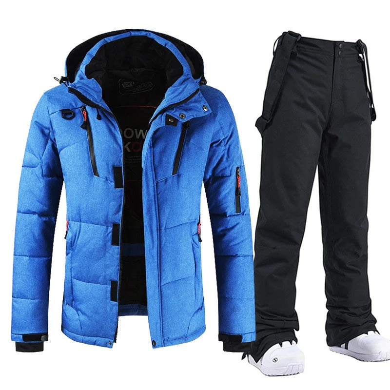 Men’s Ski Suit – Insulated Hooded Jacket – Adjustable Bib Pants – Relaxed Fit