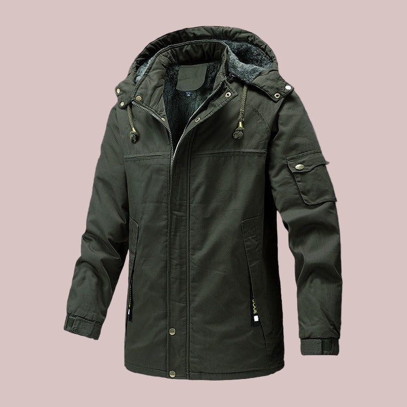 Men’s Hooded Jacket – Slim Fit – Mid Length – Fleece Lined – Outdoor Workwear