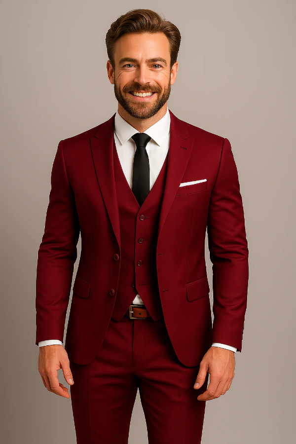 Men’s 3-Piece Suit – Slim Fit – Wool Blend – Notch Lapel – Formal Business Wear