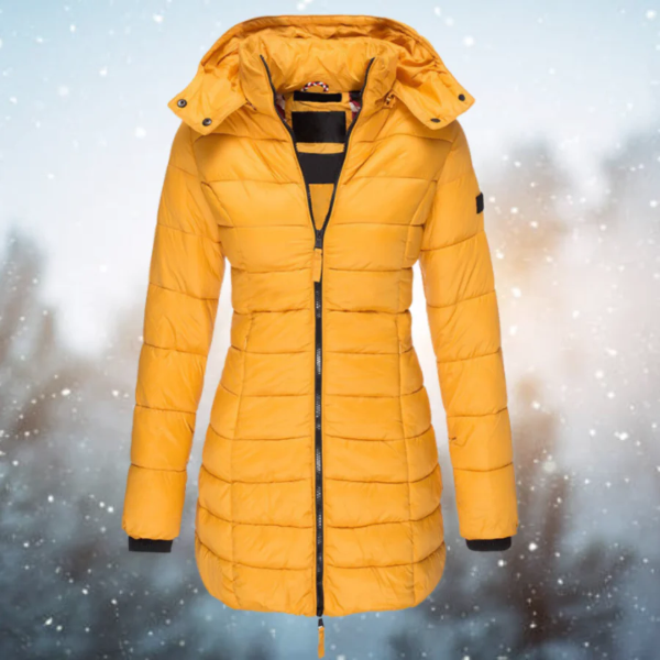 Women’s Puffer Jacket – Slim Fit – Long Length – Quilted Insulation – Detachable Hood