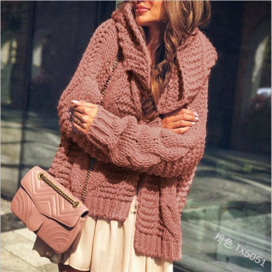 Women’s Cardigan – Wool Blend – Chunky Cable Knit – Oversized Fit – Open Front