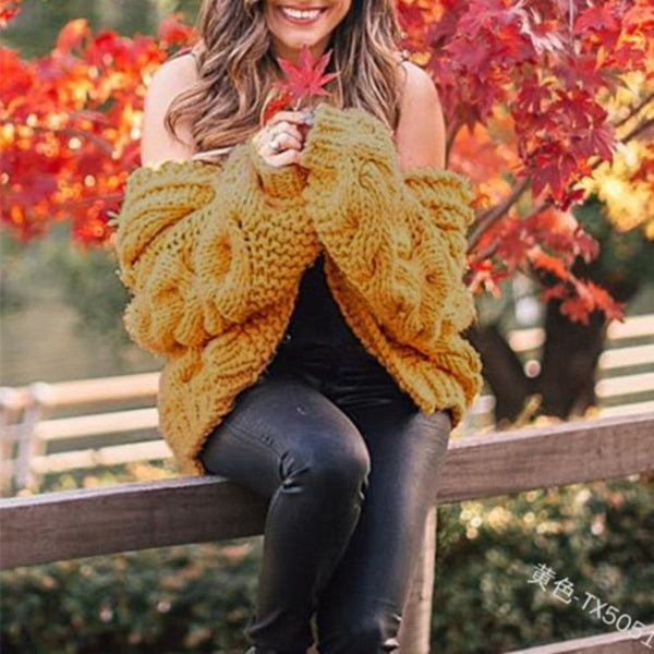 Women’s Cardigan – Wool Blend – Chunky Cable Knit – Oversized Fit – Open Front