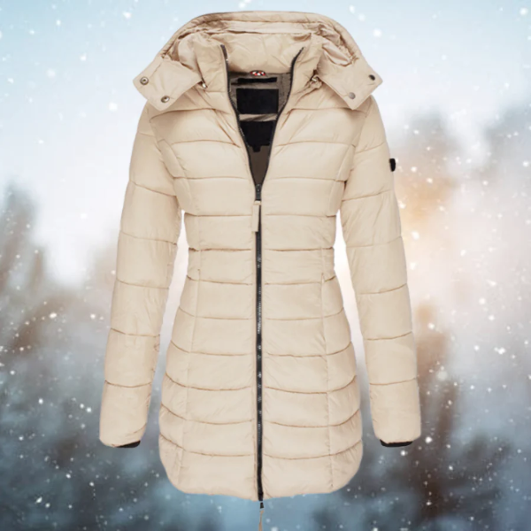 Women’s Puffer Jacket – Slim Fit – Long Length – Quilted Insulation – Detachable Hood