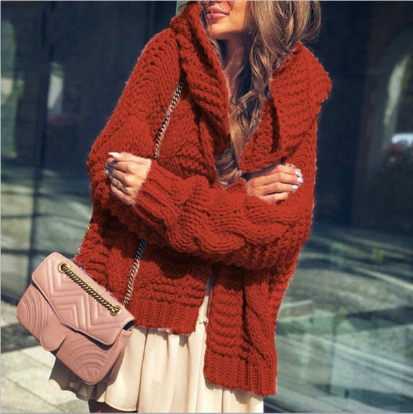 Women’s Cardigan – Wool Blend – Chunky Cable Knit – Oversized Fit – Open Front