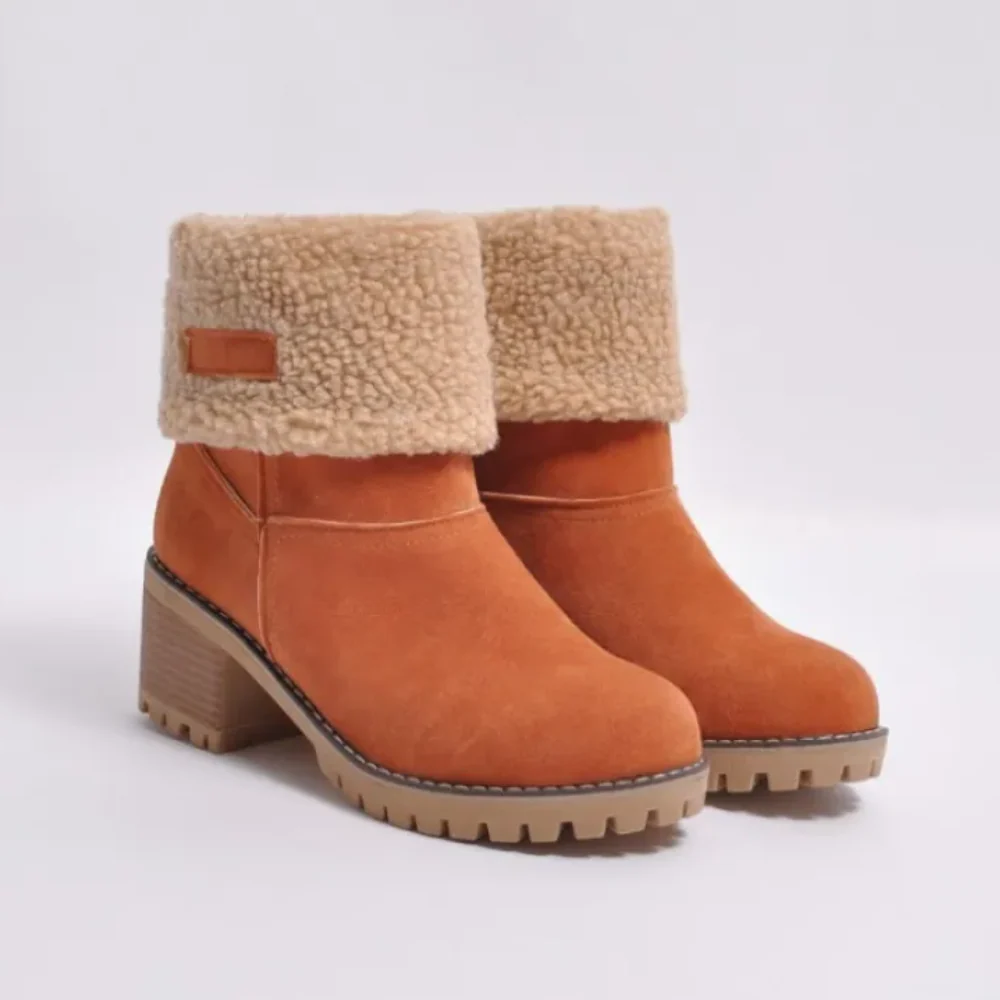 Women’s Ankle Boots – Shearling Lined – Fold-Over Cuff – Chunky Heel Rugged Sole