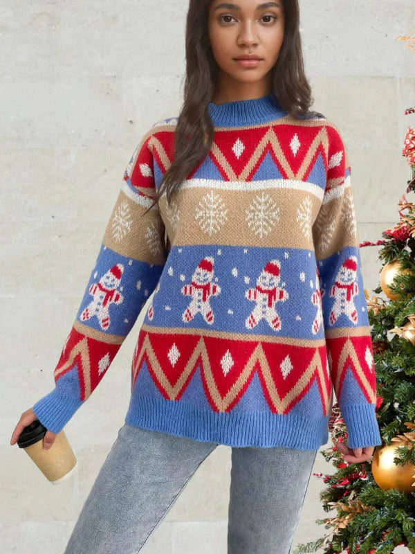 Women’s Sweater – Relaxed Fit – Wool Blend – Crew Neck – Festive Knit Pattern