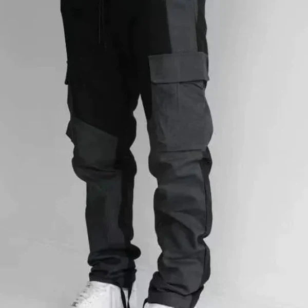 Men's Cargo Pants – Loose Fit – Tapered Leg – Cotton Blend – Utility Patchwork Design