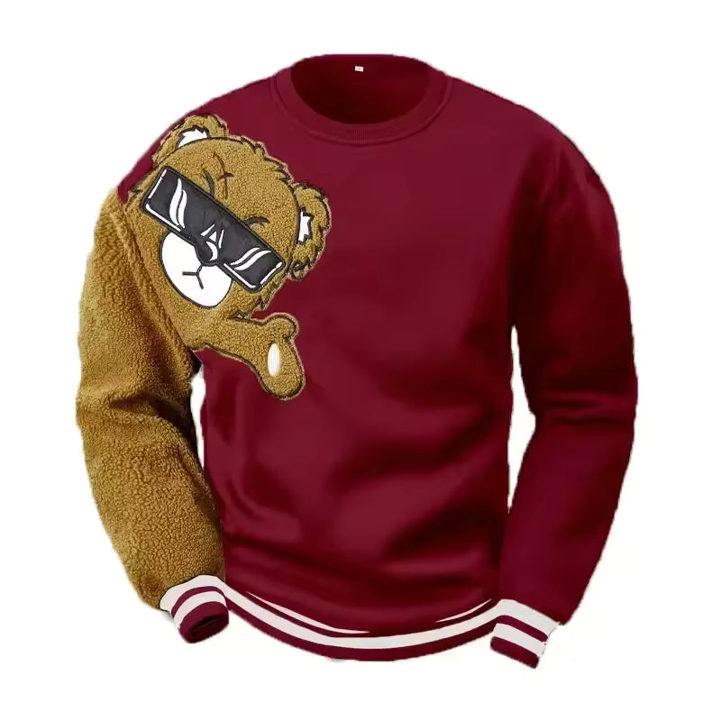 Men’s Sweatshirts – Relaxed Fit – Cotton – Embroidered Bear Detail – Ribbed Cuffs