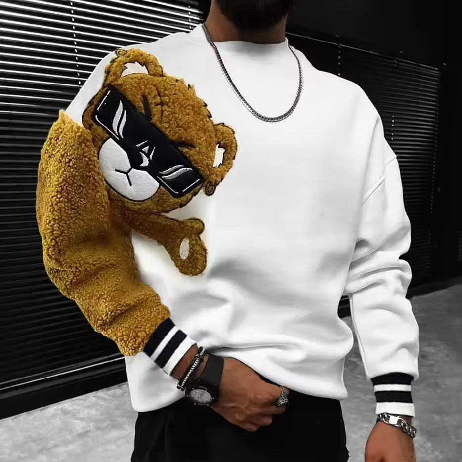 Men’s Sweatshirts – Relaxed Fit – Cotton – Embroidered Bear Detail – Ribbed Cuffs