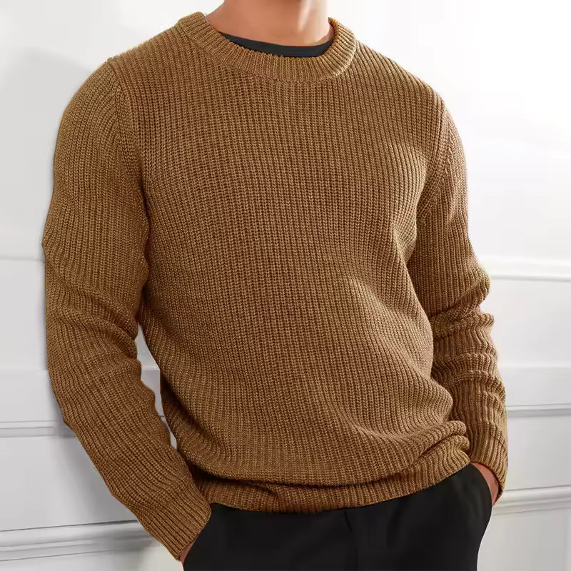 Men’s Knitted Sweater – Regular Fit – Wool Blend – O-Neck Ribbed Casual Pullover