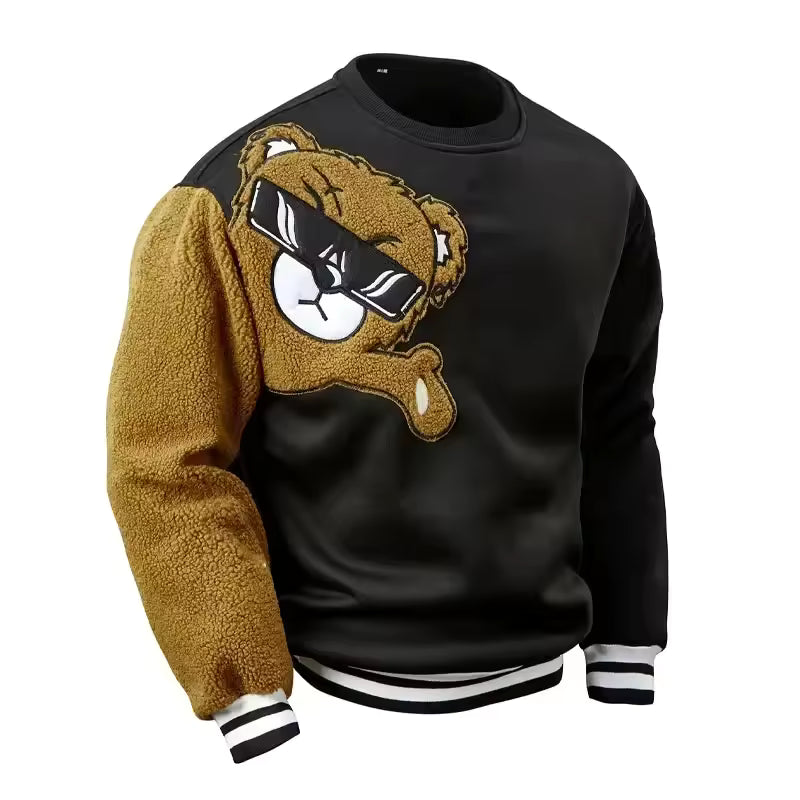 Men’s Sweatshirts – Relaxed Fit – Cotton – Embroidered Bear Detail – Ribbed Cuffs