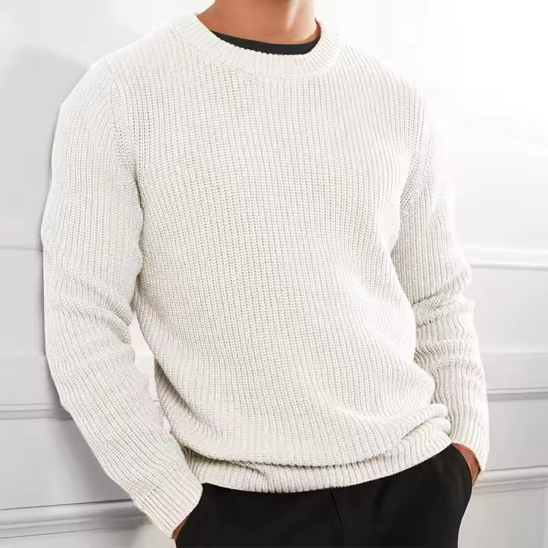 Men’s Knitted Sweater – Regular Fit – Wool Blend – O-Neck Ribbed Casual Pullover