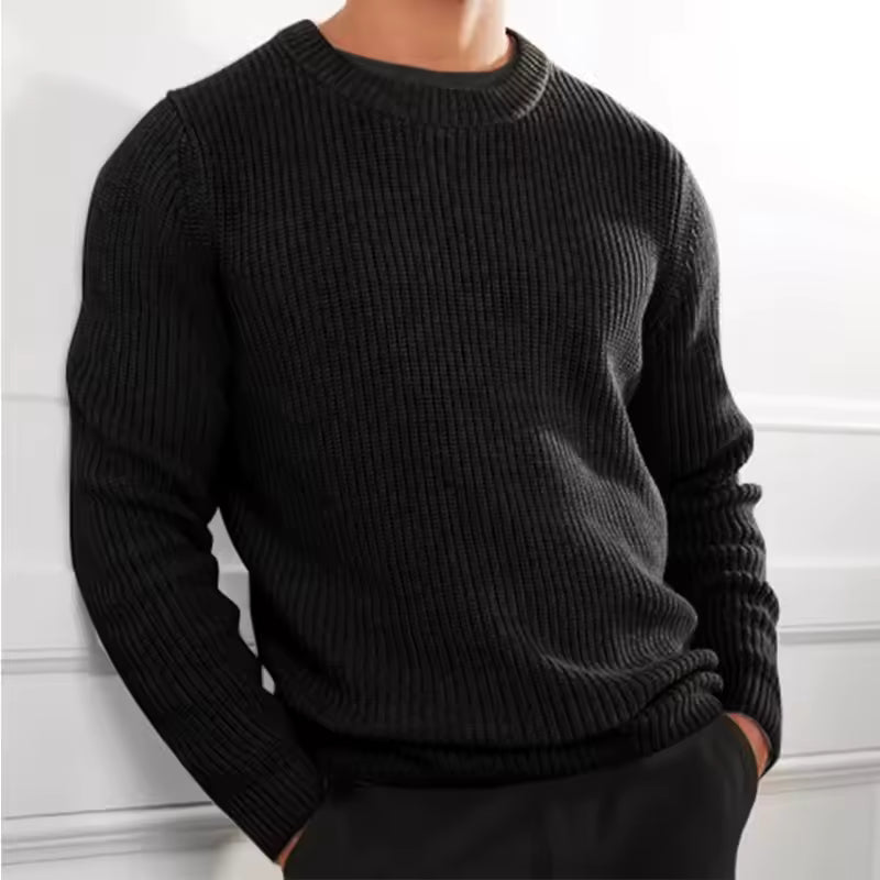 Men’s Knitted Sweater – Regular Fit – Wool Blend – O-Neck Ribbed Casual Pullover
