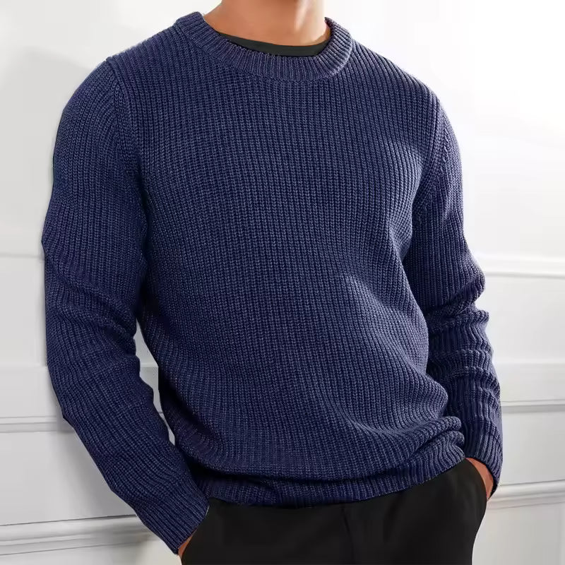 Men’s Knitted Sweater – Regular Fit – Wool Blend – O-Neck Ribbed Casual Pullover