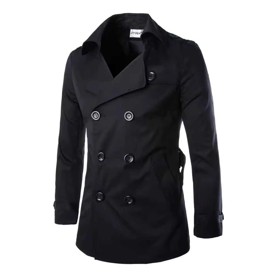 Men’s Coat – Tailored Fit – Double-Breasted Cotton – Notched Lapel – Epaulettes