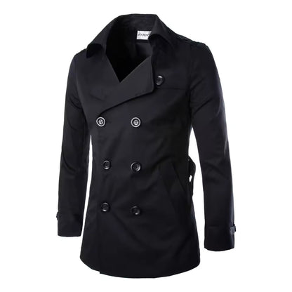 Men’s Coat – Tailored Fit – Double-Breasted Cotton – Notched Lapel – Epaulettes