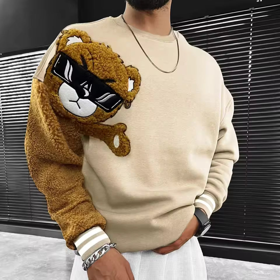 Men’s Sweatshirts – Relaxed Fit – Cotton – Embroidered Bear Detail – Ribbed Cuffs