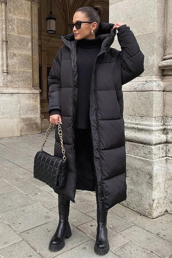 Women’s Puffer Coat – Quilted Oversized Fit – Full Length – Hooded – High Neck Warm Wear