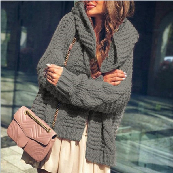 Women’s Cardigan – Wool Blend – Chunky Cable Knit – Oversized Fit – Open Front